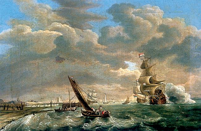 Coast scene with French ships firing