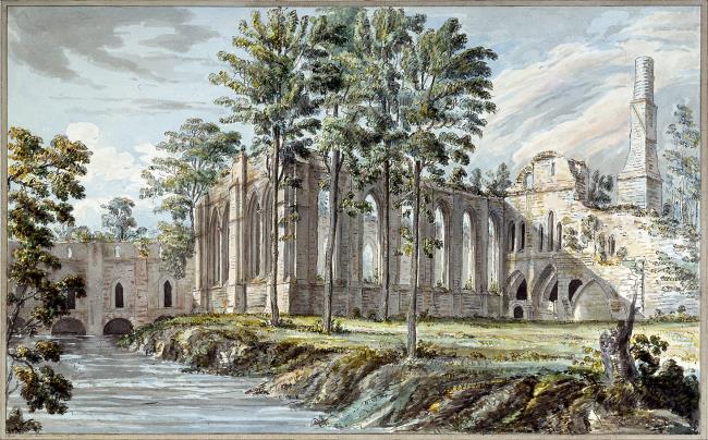 Fountains Abbey, the Refrectory from the River Skell