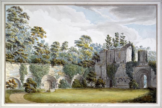 Part of Fountains Abbey, The Cloister Garth looking South East