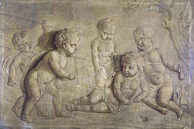 Bas relief of five Putti; grisaille sketch