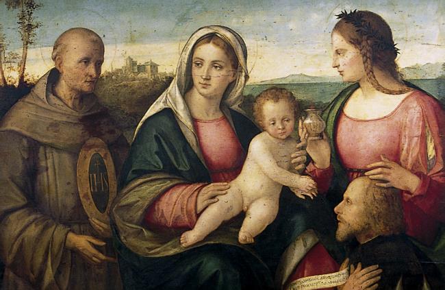 Sacra Conversazione: St. Berndino and a female Saint presenting a Donor