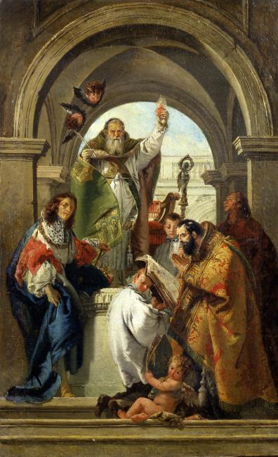 SS. Augustine, Louis of France, John the Evangelist and a Bishop Saint
