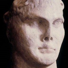 A sculpture head of Roman Emperor Constantine at the Yorkshire Museum