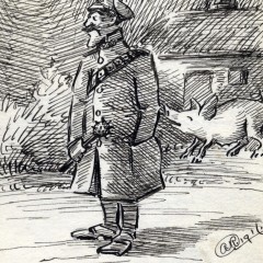 Sketch by Albert E V Richards of a soldier on watch