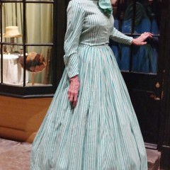 Margaret models a Lesley Holmes replica gown on our Victorian street, Kirkgate.
