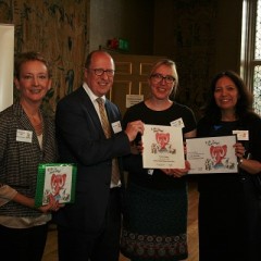 Family Friendly Museum Award 2016 winners York Art Gallery receiving their award. Left to right: Sandie Dawe CBE, Chair of Trustees, Kids in Museums; Andrew McKay, Director, Tullie House Museum & Art Gallery; Gaby Lees, Assistant Curator of Arts Learning; Reyahn King, Chief Executive of York Museums Trust.