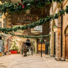 Kirkgate, the Victorian street at York Castle Museum, decorated for Christmas.